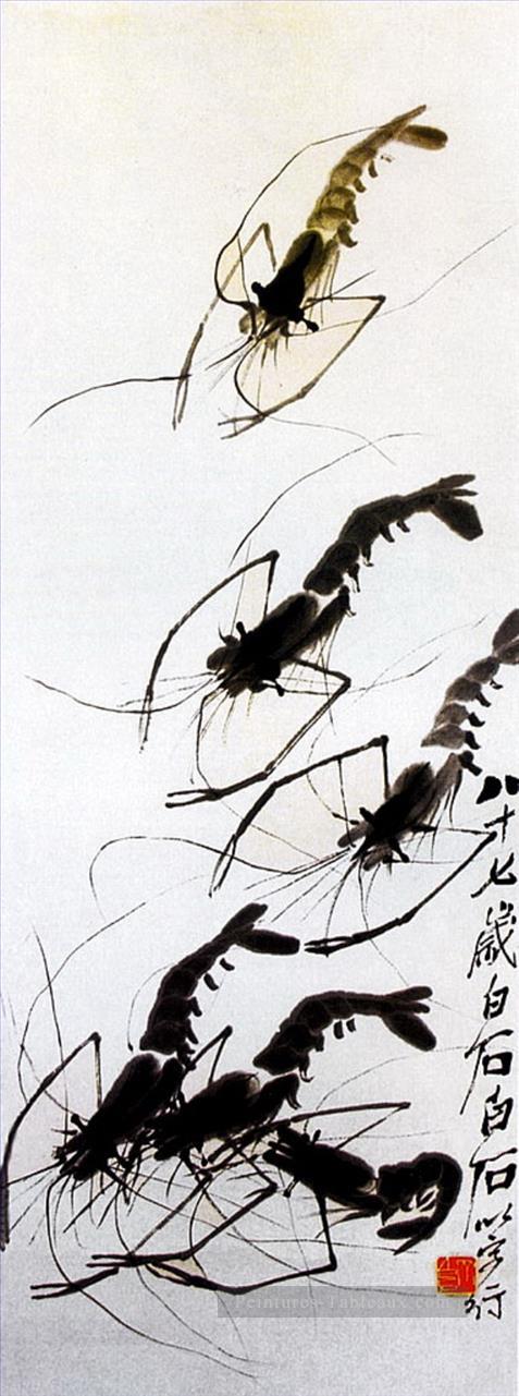 Qi Baishi crevettes 5 ancienne Chine à l’encre Peintures à l'huile